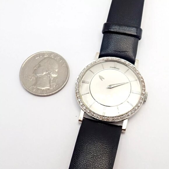 Vintage Longines 18k White Gold Diamond Bezel Manual Wind Mystery Dial Watch - Picture 6 of 11